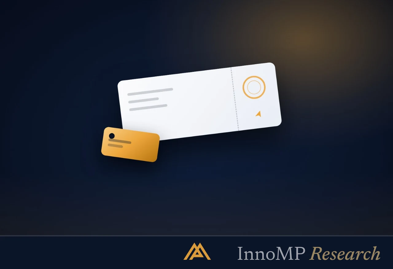 Ilustración de portada de InnoMP Research — cupón de promoción con su lista de condiciones